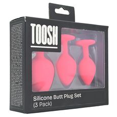 Set 3 bucati dopuri anale, Toosh, mic, medium, mare, silicon roz