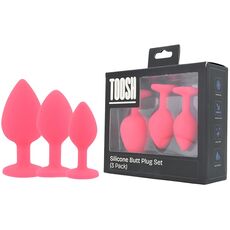 Set 3 bucati dopuri anale, Toosh, mic, medium, mare, silicon roz