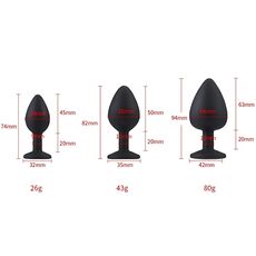 Set 3 bucati dopuri anale, Toosh, mic, medium, mare, silicon negru - detaliu design