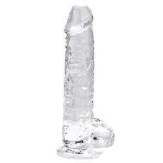 Dildo Loving Joy, cu testicule, Transparent, 19 cm