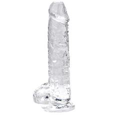 Dildo Loving Joy, cu testicule, Transparent, 19 cm