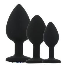 Set 3 bucati dopuri anale, Toosh, mic, medium, mare, silicon negru - culoare si material