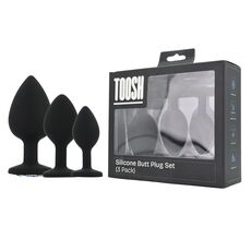 Set 3 bucati dopuri anale, Toosh, mic, medium, mare, silicon negru - vedere frontala