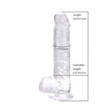 Dildo Loving Joy, cu testicule, Transparent, 20 cm