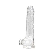 Dildo Loving Joy, cu testicule, Transparent, 20 cm