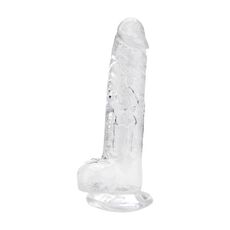 Dildo Loving Joy, cu testicule, Transparent, 20 cm