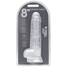 Dildo Loving Joy, cu testicule, Transparent, 20 cm