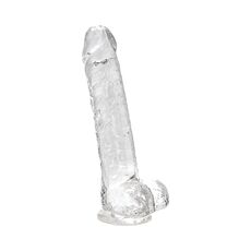 Dildo Loving Joy, cu testicule, Transparent, 20 cm