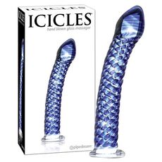 Dildo Sticla Icicles No 29 Albastru vedere frontala suflat manual Pipedream