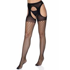 Oval Net Suspender Hose With Opaque Top Black - dimensiuni complete
