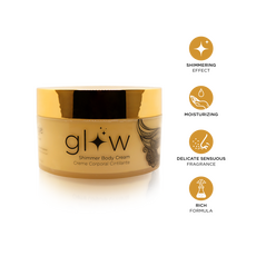 Crema corp cu sclipici ORGIE Glow 250ml - borcan cu iconite hidratare, sclipici, aroma, formula cosmetica