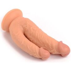 Dildo dubla penetrare bej 21cm VSCNOVELTY harness O-ring 4.3cm ventuza baza