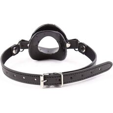 OHMAMA Lip Gag negru piele ecologica curea lata catarama metal capse fixare reglabila BDSM