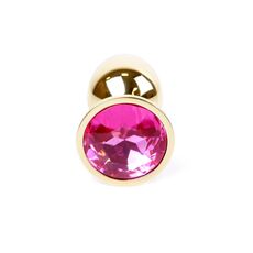 Plug Jewellery Gold Pink, otel inoxidabil placat auriu cu cristal roz fatetat