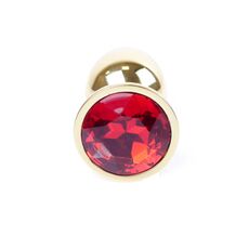 Plug Jewellery Gold Red, otel inoxidabil placat auriu cu cristal rosu fatetat
