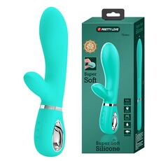 Vibrator iepuras Super Soft Silicone, Thomas, Turcoaz, 7 Vibratii