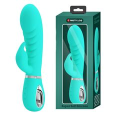 Vibrator iepuras Super Soft Silicone, Prescott, Turcoaz, 7 Vibratii-detaliu
