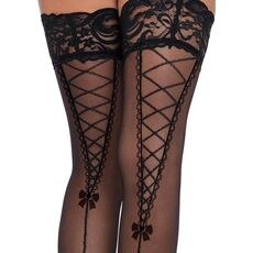 Ciorapi Sheer Stay Up Faux Lace, Leg Avenue, negru, S-L - detaliu model