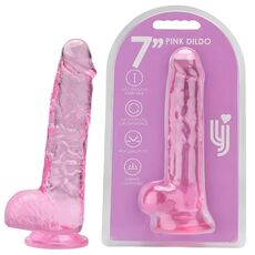 Dildo Loving Joy, cu testicule, Roz, 19 cm