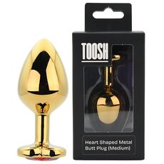 Dop anal in forma de inima auriu, Toosh, cu cristal Rosu, M