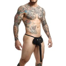 Chilot Barbatesc MOB Eroticwear Elephant Thong Negru - pouch frontal cu ochi si trompa, vedere frontala pe model