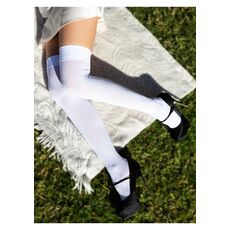 Dres peste genunchi Leg Avenue 85070 WHITE vedere produs complet, ciorapi thigh high albi opaci, nailon 100%, imagine studio fundal neutru