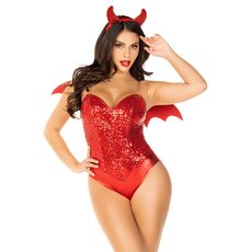 Body cu paiete rosii - Sequin Boned Crotch Leg Avenue-costum devil