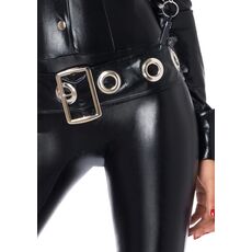 Detaliu curea politista Leg Avenue Officer Payne catarama argintie masiva ochi metalici faux leather