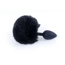 Plug Silicon cu Coada Bunny Tail negru, vedere din unghi lateral