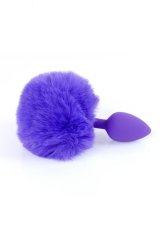 Plug Silicon cu Coada Jewellery Bunny Tail Purple, profil lateral cu baza silicon si coada puf