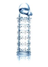 Stimulator Penis Sleeve cu tepi si cap Transparent, vedere de ansamblu cu tepii pe toata lungimea