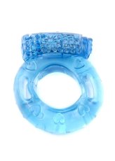 Inel vibrator pentru penis, albastru translucid, cu modul vibrator si model inimioare