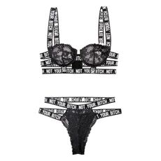 Set Lenjerie Fantasy Lingerie Not Your Bitch Negru - Flat lay produs, sutien si chilot separate pe fundal alb
