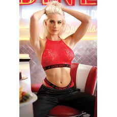 Set Lenjerie Fantasy Lingerie Extra Spicy Halter Dantelat Rosu - imagine 2