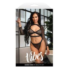 Set Lenjerie Fishnet Fantasy Lingerie Barbed Wire cu Shrug Negru