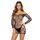 Rochie Softline din plasa neagra, vedere din fata, cu decupaje laterale si umeri goi