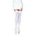 Dres peste genunchi Leg Avenue Luna alb, vedere frontala, ciorapi opaci albi tip thigh high, banda elastica cu silicon deasupra genunchiului, 100% nailon, model purtat