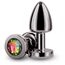 Plug Anal Rear Assets Petite negru, detaliu cu cristalul multicolor fatetat la baza