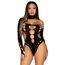 Bodysuit Asimetric Decupat Negru Leg Avenue, gros plan bust