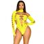 Bodysuit Asimetric Decupat Galben Leg Avenue, gros plan bust