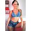 Set Lenjerie Fantasy Lingerie No Fucks Given Albastru - detaliu bretele cu inscriptia No Fucks Given