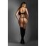 Set Lenjerie Fantasy Lingerie Wetlook Longline G-String Negru - detaliu curele duble talie cu inel