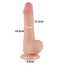 Dildo Lovetoy Sliding Skin cu masuratori oficiale: 19,5cm lungime totala, 13,2cm pana la baza glandului, 3,6cm diametru
