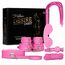 Kit BDSM 7 piese Fetish B-Series roz, cutie cadou si toate componentele: catuse, zgarda, bici, minge, masca, franghie
