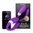 LELO Mahana Originals, masajor pentru cupluri violet, alaturi de aplicatia LELO pe telefon si cutia originala