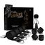 Set bondage pat Fetish B-Series negru, cutie cadou si toate componentele: curele, catuse, pana, masca
