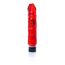 Vibrator Juicy Jelly rosu, profil lateral cu baza rotativa pentru reglarea vitezei