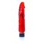 Vibrator Juicy Jelly rosu translucid, vedere principala cu cap anatomic si vene in relief