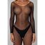 Catsuit Vaera plasa neagra, detaliu decolteu si maneci