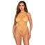 Bodysuit Fishnet Net Snap Crotch Tank Portocaliu Leg Avenue, gros plan decolteu halter